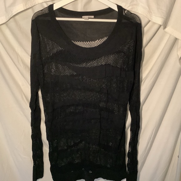 Black Long Sleeve Fishnet Print Blouse / Cover Up by Halogen - Picture 1 of 2